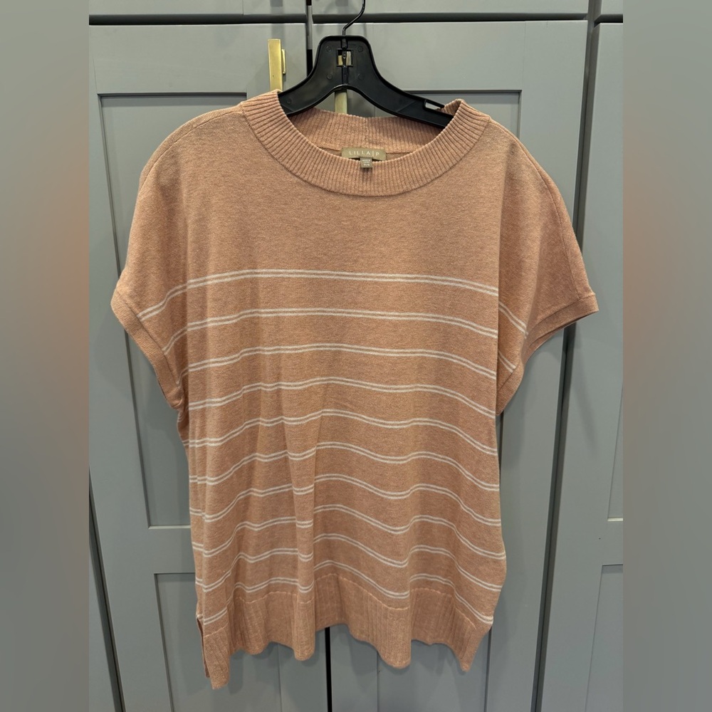 Lilla P Short Sleeve Striped Top - beige/ pink and cream